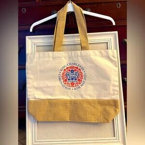 King Charles III Commemorative Coronation Canvas raffia tote bag shopper NWOT
